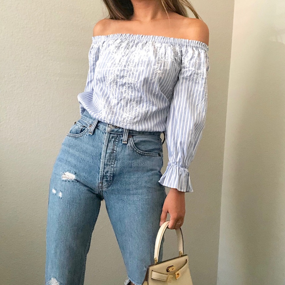 Embroidered off shoulder top